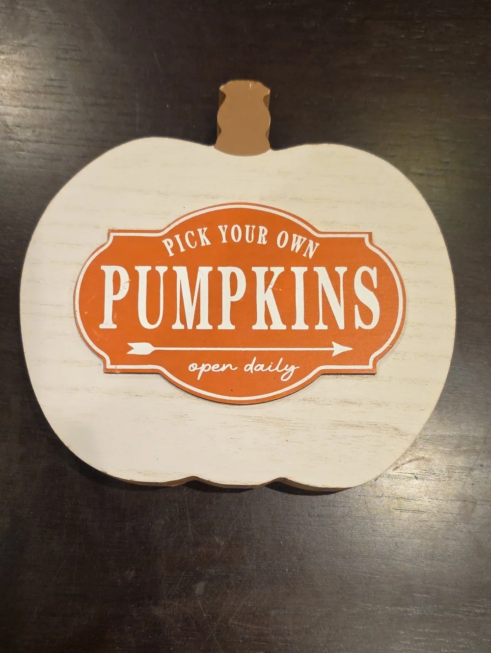 Rustic White Pumpkin Sign with Orange 'Pumpkins' Label - Home Decor